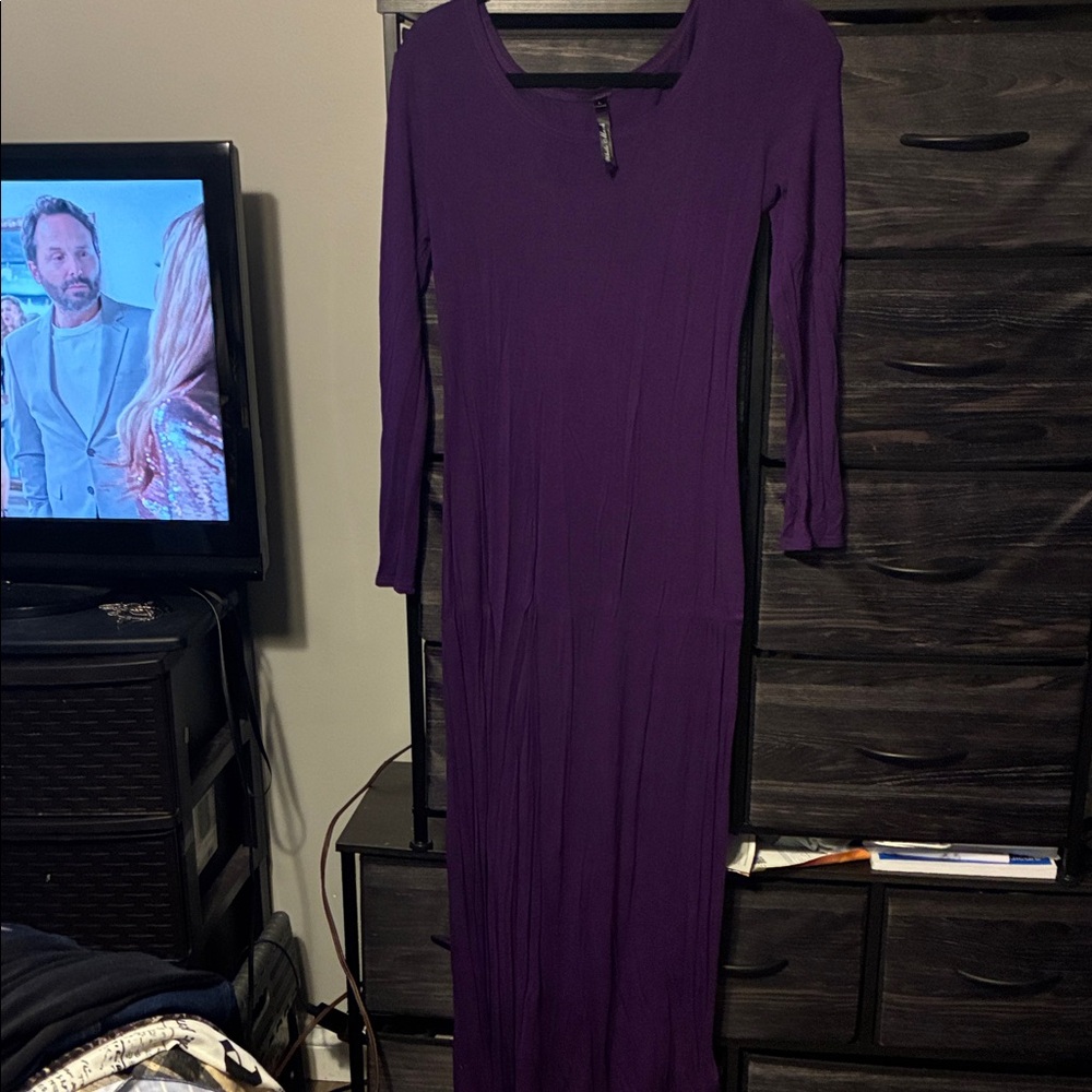White Mark Deep Purple Long Sleeve Dress